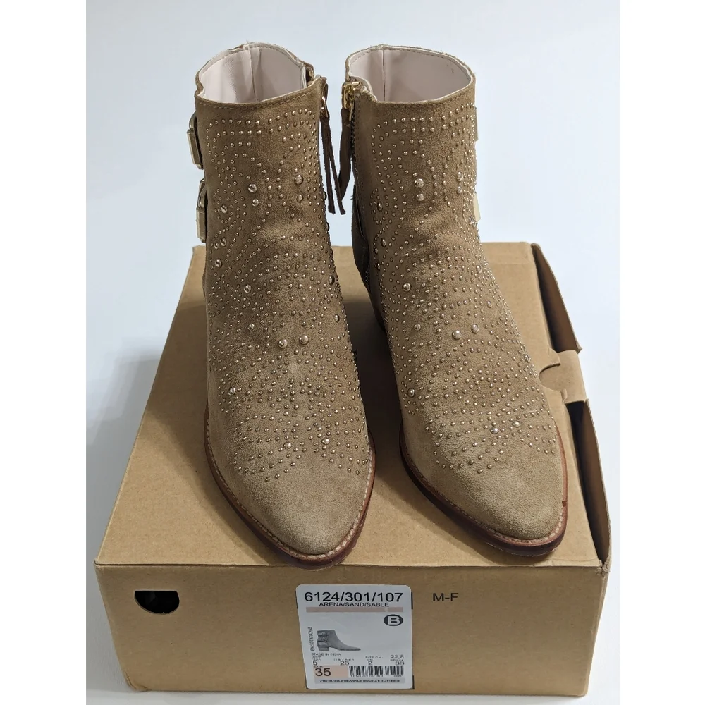 ZARA Suede Studded Ankle Boots With Buckles Women's Size 5 - Picture 2 of 16